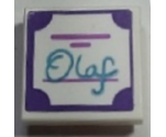 Tile, Modified 2 x 2 Inverted with 'Olaf' and Dark Purple Border Pattern (Sticker) - Set 41169