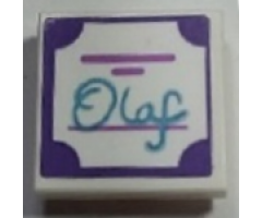 Tile, Modified 2 x 2 Inverted with 'Olaf' and Dark Purple Border Pattern (Sticker) - Set 41169