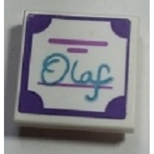 Tile, Modified 2 x 2 Inverted with 'Olaf' and Dark Purple Border Pattern (Sticker) - Set 41169