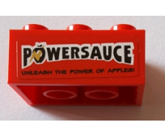 Brick 2 x 3 with Black 'POWERSAUCE' and 'UNLEASH THE POWER OF APPLES!' Pattern (Sticker) - Set 71016