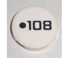 Tile, Round 2 x 2 with Black Dot and '108' Pattern (Sticker) - Set 8211
