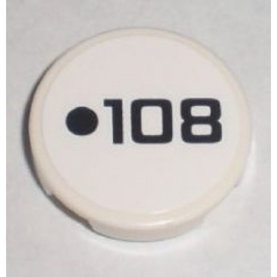 Tile, Round 2 x 2 with Black Dot and '108' Pattern (Sticker) - Set 8211