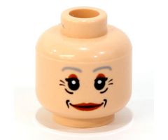 Minifigure, Head Female with Red Lips, Gray Eyebrows, Wrinkles Pattern (Aunt May) - Blocked Open Stud
