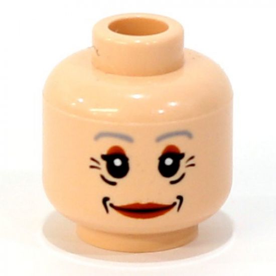 Minifigure, Head Female with Red Lips, Gray Eyebrows, Wrinkles Pattern (Aunt May) - Blocked Open Stud