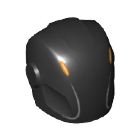 Minifigure, Headgear Helmet Armor Plates and Ear Protectors with Metallic Silver and Orange Markings Pattern