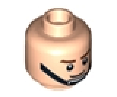 Minifigure, Head Male Brown Eyebrows, Smile, Black Chin Strap Pattern - Blocked Open Stud