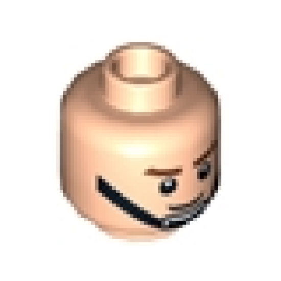 Minifigure, Head Male Brown Eyebrows, Smile, Black Chin Strap Pattern - Blocked Open Stud