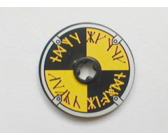 Technic, Disk 3 x 3 with Viking Shield Black / Yellow Rune Pattern (Sticker) - Sets 7016 / 7019
