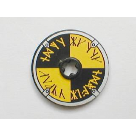 Technic, Disk 3 x 3 with Viking Shield Black / Yellow Rune Pattern (Sticker) - Sets 7016 / 7019