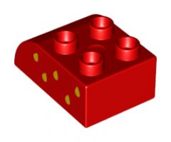 Duplo, Brick 2 x 3 with Curved Top and Yellow Drops on Left Side Pattern