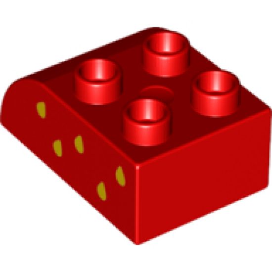 Duplo, Brick 2 x 3 with Curved Top and Yellow Drops on Left Side Pattern