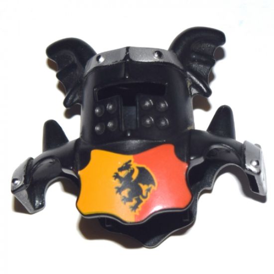 Duplo, Figure Wear & Utensil Clothing Head Armor with Black Face Shield and Silver Top and Red and Yellow Breastplate and Dragon Pattern