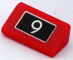 Slope 30 1 x 2 x 2/3 with White '9' on Black Background Pattern (Sticker) - Set 10258