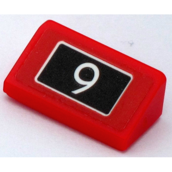 Slope 30 1 x 2 x 2/3 with White '9' on Black Background Pattern (Sticker) - Set 10258