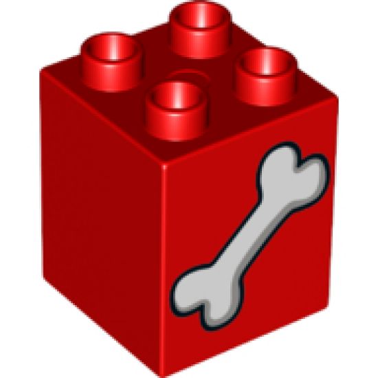 Duplo, Brick 2 x 2 x 2 with White Bone Pattern