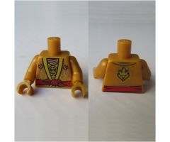 Torso Ninjago Robe, Metallic Gold and Copper Flames, Red Sash Pattern / Pearl Gold Arms / Pearl Gold Hands