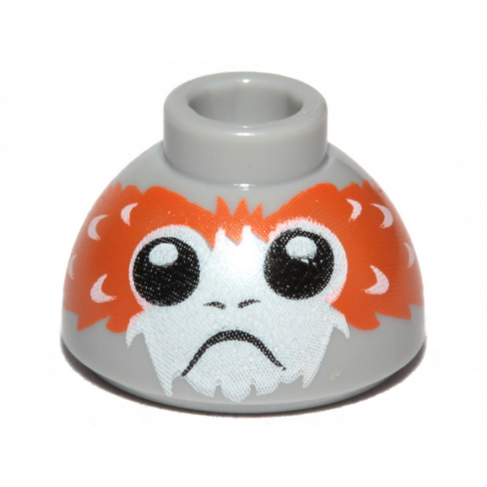 Brick, Round 1 1/2 x 1 1/2 x 2/3 Dome Top with Porg Head, High Raised Feathers between Eyes Pattern