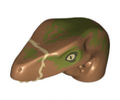 Animal, Body Part Dinosaur Head Raptor with Pin Hole, Tan Teeth and Olive Green Splotches Pattern