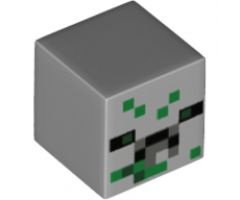 Minifigure, Head, Modified Small Cube with Black, Dark Bluish Gray and Green Pixelated Pattern (Minecraft Baby Zombie Pigman Head)