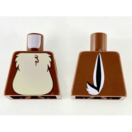 Torso Tan Fur on Chest with Black and White Tail to Left on Back Pattern