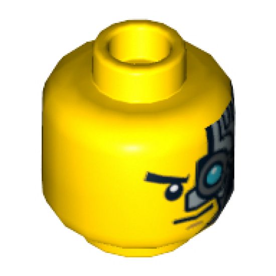 Minifigure, Head Alien with Mechanical Left Eye Light Blue, Head Plates Pattern - Hollow Stud