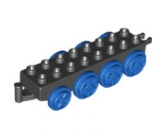 Duplo, Train Base 2 x 8 with 8 Blue Train Wheels and Movable Hook