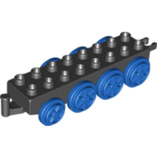 Duplo, Train Base 2 x 8 with 8 Blue Train Wheels and Movable Hook