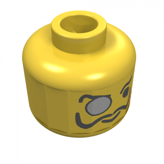 Minifigure, Head Glasses with Monocle, Scar, and Moustache Pattern - Blocked Open Stud