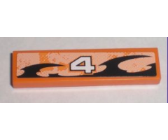Tile 1 x 4 with Number 4 Orange and Black Decorative Pattern Model Left (Sticker) - Set 8211