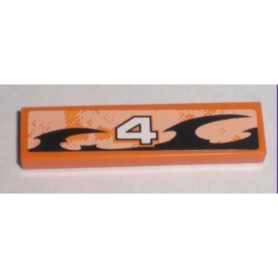Tile 1 x 4 with Number 4 Orange and Black Decorative Pattern Model Left (Sticker) - Set 8211