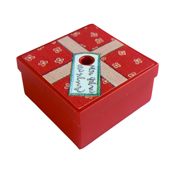Container Box 3.5 x 3.5 x 1.3 with Hinged Lid with Flowers Present / Gift Wrap Pattern (Sticker) - Set 3108