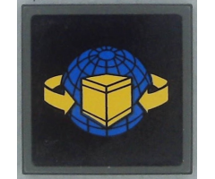 Tile 2 x 2 with Box and Arrows and Globe on Black Background Pattern (Sticker) - Set 7992