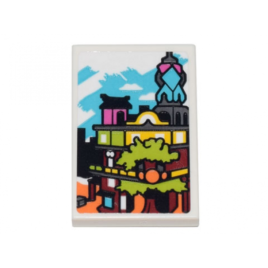 Tile 2 x 3 with Ninjago City Gardens Model Pattern (Sticker) - Set 71741