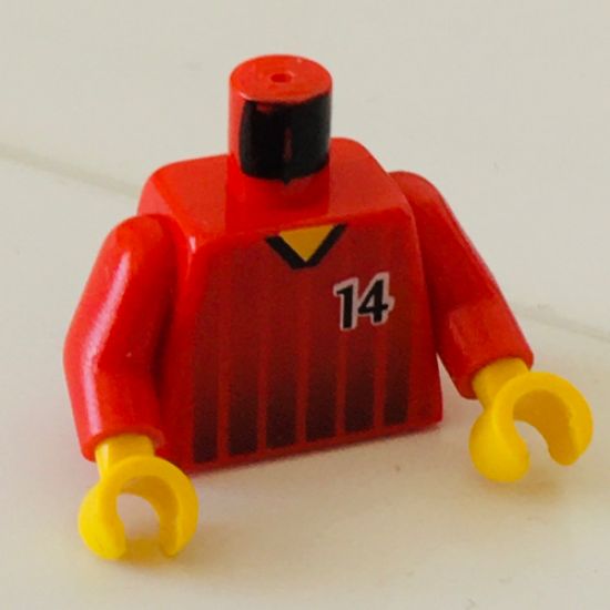 Torso Soccer Black Fading Stripes and No. 14 Front and Back Pattern / Red Arms / Yellow Hands