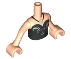 Mini Doll, Torso Friends Girl Black Strapless Top with Sand Green and Magenta Design, Leaf Pendant Necklace Pattern, Light Nougat Arms with Hands