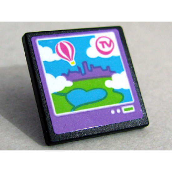 Road Sign 2 x 2 Square with Open O Clip with 'TV', Heartlake City, Clouds and Balloon on Screen Pattern (Sticker) - Set 41109