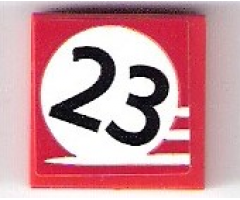 Tile 2 x 2 with Black '23' on White Background and 3 White Stripes on Red Background Pattern (Sticker) - Set 75876