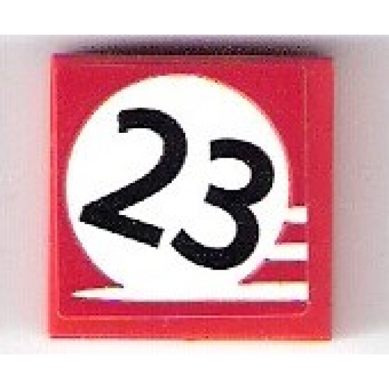 Tile 2 x 2 with Black '23' on White Background and 3 White Stripes on Red Background Pattern (Sticker) - Set 75876