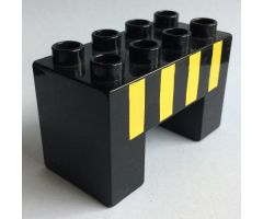 Duplo, Brick 2 x 4 x 2 with 2 x 2 Cutout on Bottom with Four Yellow Stripes Pattern