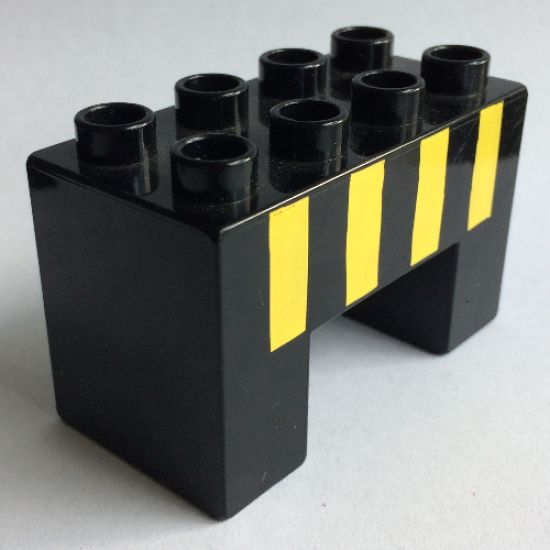 Duplo, Brick 2 x 4 x 2 with 2 x 2 Cutout on Bottom with Four Yellow Stripes Pattern