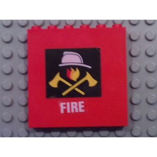 Brick 1 x 6 x 5 with Fire Logo and White 'FIRE' Pattern (Stickers) - Set 7240