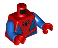 Torso Spider-Man Costume 10 Black Spider, Dark Red Webbing, Blue Vest and Belt Pattern / Blue Arms / Red Hands