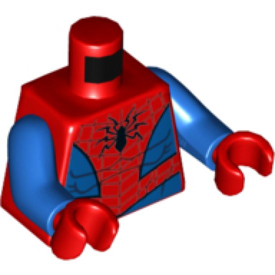 Torso Spider-Man Costume 10 Black Spider, Dark Red Webbing, Blue Vest and Belt Pattern / Blue Arms / Red Hands