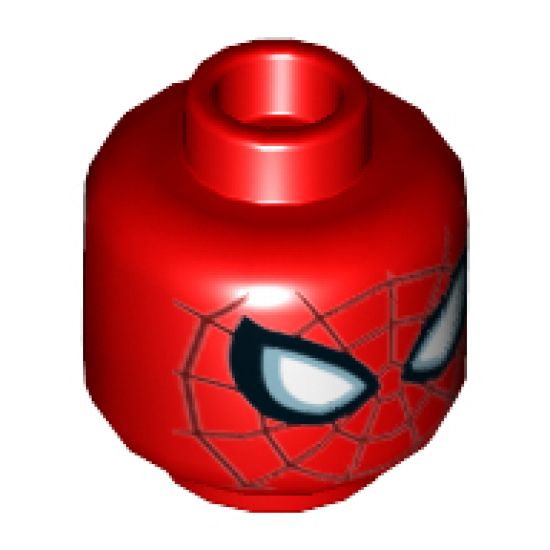 Minifigure, Head Alien with Spider-Man Dark Red Web and Large White Eyes Pattern - Hollow Stud