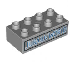 Duplo, Brick 2 x 4 with Blue 'JURASSIC WORLD' Pattern