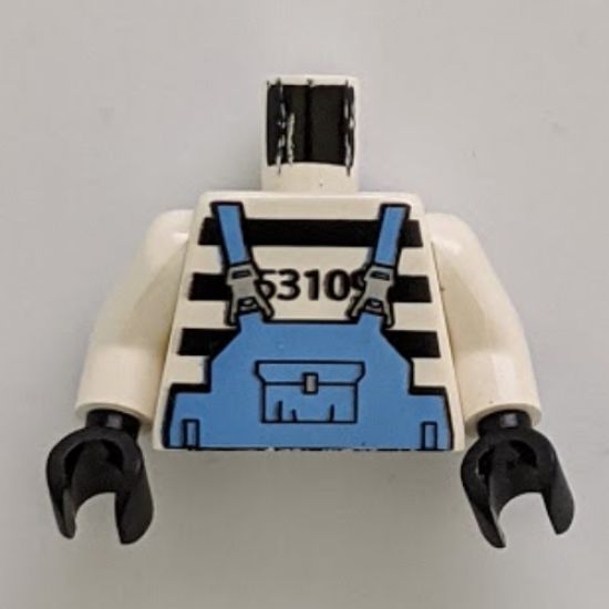 Torso Jail Stripes with Medium Blue Overalls Pattern / White Arms / Black Hands