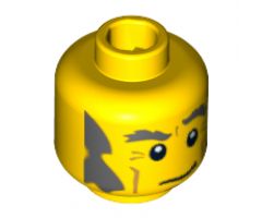 Minifigure, Head Male Dark Bluish Gray Eyebrows, Bushy Sideburns and Crooked Smile Pattern - Blocked Open Stud