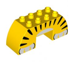 Duplo, Brick 2 x 6 x 2 Curved with 2 x 2 Cutout on Bottom with Animal Print (White Paws and Black Tiger Stripes) Pattern