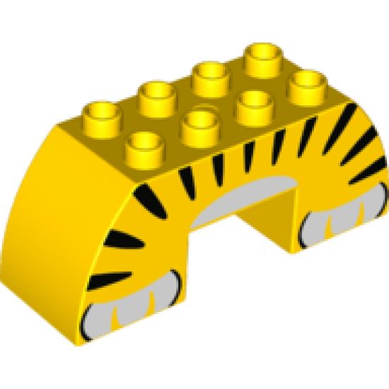Duplo, Brick 2 x 6 x 2 Curved with 2 x 2 Cutout on Bottom with Animal Print (White Paws and Black Tiger Stripes) Pattern