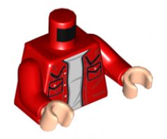 Torso Shirt with Collar and Pockets, White T-Shirt Pattern / Red Arms / Light Nougat Hands